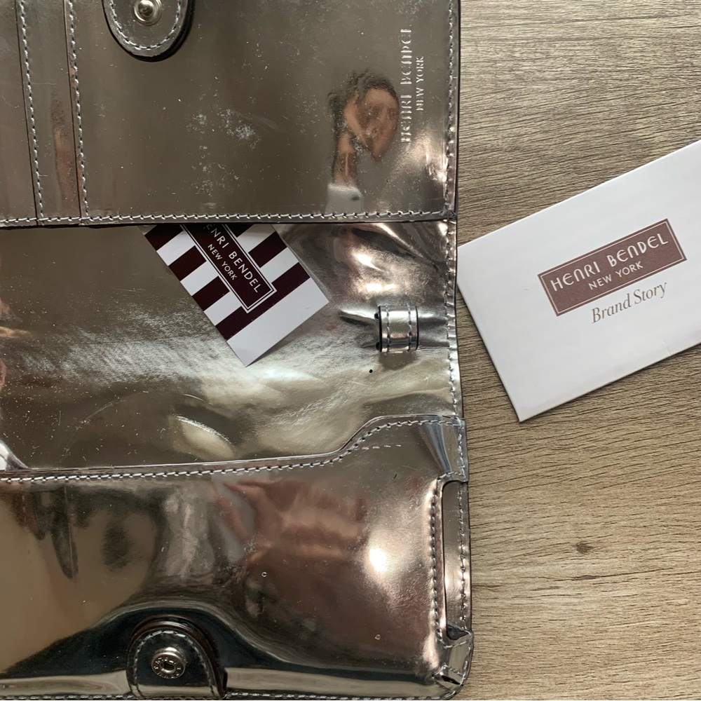 Henri Bendel Mini Smartphone Silver Metallic Appliqué Crossbody Wallet - Picture 9 of 11